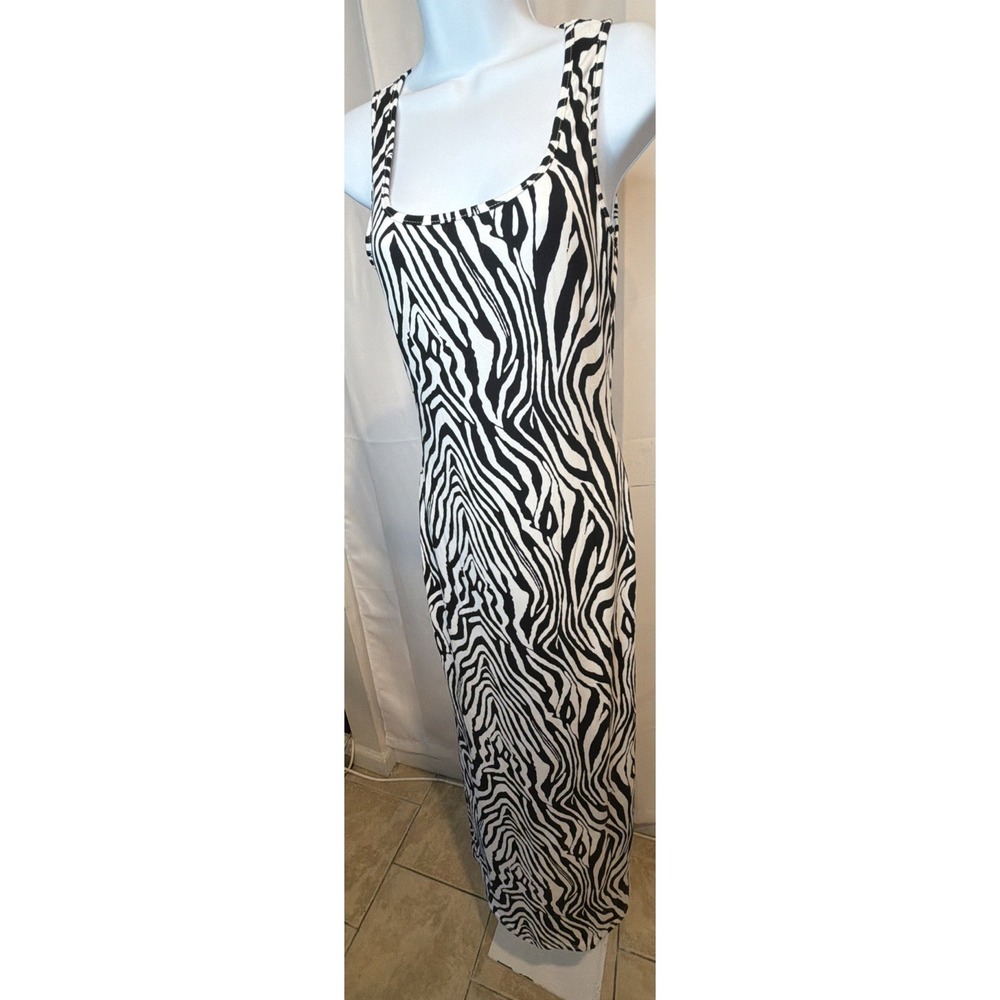 Women's Zebra Print Bodycon Tank Midi Dress Black White Sleeveless Size S - Picture 4 of 8